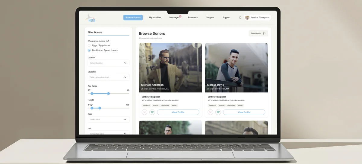 The Hera web platform: the donor browser with multi-trait filtering